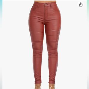 Wayrunz Womens High Waisted Stretch Faux Leather Pants Redwood 13 NWT IN PKG